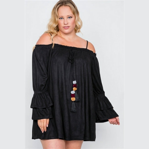 Black Faux Suede Mini Dress - Picture 1 of 2
